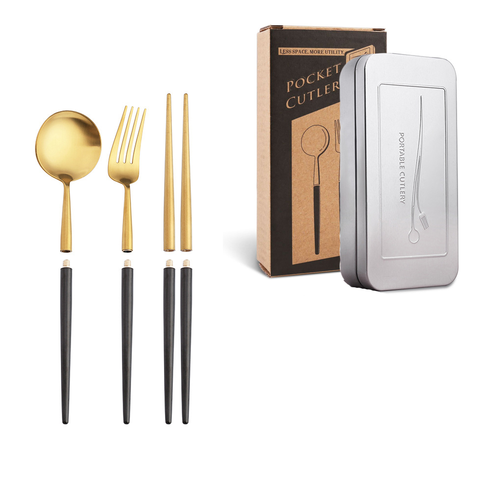 Chopsticks/fork/spoon_gold+black