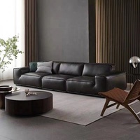Meubles de salon personnalisés modernes, canapé de 3 places en cuir véritable noir
