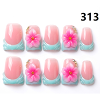 Faux Ongles Press-On Faits Main 651-655 Couleurs Fleurs Canard, 10 Pièces, Styles de Design Uniques pour Doigts