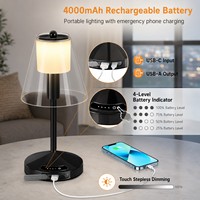 Lampe de table sans fil rechargeable 4000 mAh 3CCT à intensité variable tactile avec batterie externe USB pour chambre et appartement