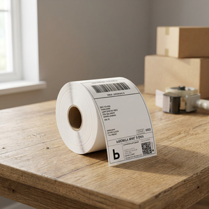 Rouleau d'étiquettes codes-barres thermiques directes haute performance 38x25mm, papier blanc imperméable, adhésif permanent puissant, qualité supérieure - Product Image 1