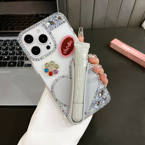 Funda <span class=keywords><strong>de</strong></span> teléfono <span class=keywords><strong>de</strong></span> lujo con diamantes <span class=keywords><strong>de</strong></span> imitación en forma <span class=keywords><strong>de</strong></span> corazón con soporte para bálsamo labial, decoración <span class=keywords><strong>de</strong></span> cristal ostentoso para iPhone 17 16 15 14 13 12 11 Pro Max - Product Image 5