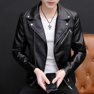 Youth Personalized Short Leather <strong>Jacket</strong> for Men's Korean Version <strong>Slim</strong> <strong>Fitting</strong> Plush Motorcycle PU Leather <strong>Jacket</strong> Trend <strong>Jacket</strong> - Product Image 2