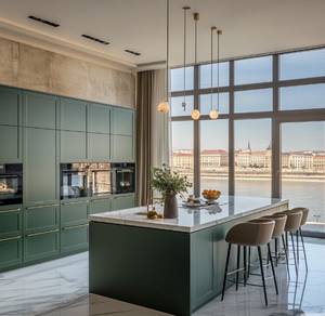 Meubles de <span class=keywords><strong>cuisine</strong></span> minimalistes <span class=keywords><strong>noir</strong></span> <span class=keywords><strong>mat</strong></span> avec îlot en marbre |   Conception de <span class=keywords><strong>cuisine</strong></span> contemporaine sur mesure - Product Image 6