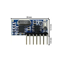 Aiba -RXB13-X Módulo Receptor de Decodificación RF Inalámbrico de 7 Pines y 433 MHz de Tamaño Pequeño, 4 Canales, Antena, Función Automática, -107dBm