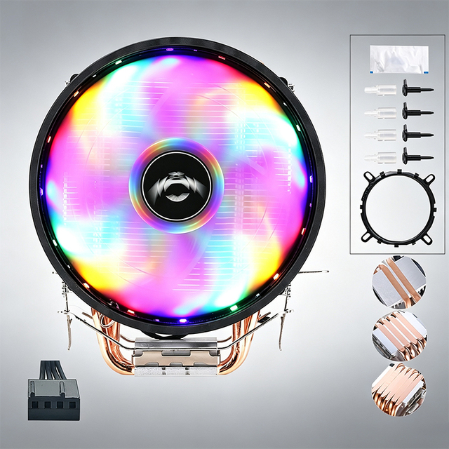QiuzAim Desktop 2/4/6 Heat Pipe CPU Cooler 120mm Silent Air Cooling Fan PWM 4Pin CPU Radiator Compatible LGA115X LGA1700 AM5 AM4