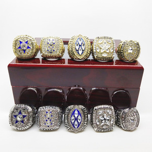 Dallas Cowboys Championship Ring Set 5 Piece Gold Silver Alloy Men's Jewelry Gift <b>Box</b> Included - Product Image 1
