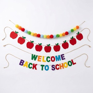 Bandera de Bienvenida de Fieltro con Bola de Pelo de Manzana, Set de Banderas para Decoración de Aula, Fondo para Fotos, Temporada de Regreso a Clases - Product Image 5