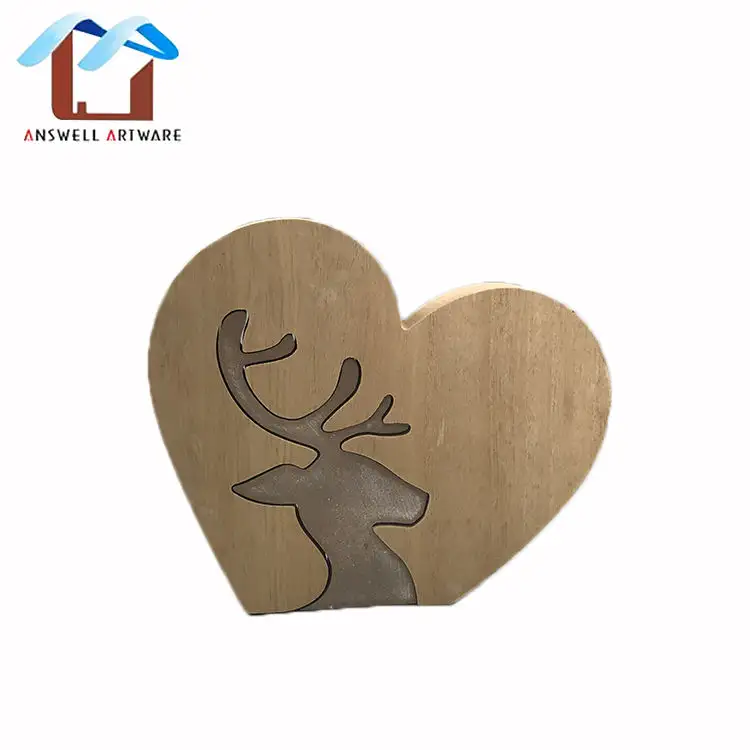 Cute Heart Shape Deer Detachable Pattern Home Accessories Desk Christmas Ornaments Wooden Decorations
