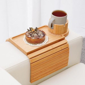 Bamboo <b>Sofa</b> Armrest <b>Tray</b> With Cup Holder Non Slip Snack <b>Tray</b> For Watching Tv Modern Simple Design - Product Image 1