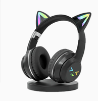 Headphone telinga kucing kartun warna-warni gradasi, headphone gaming latensi rendah tahan air IPX-6 dengan lampu LED