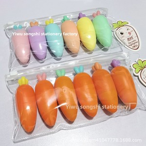 Ensemble de surligneurs <span class=keywords><strong>Carotte</strong></span> Mini pour Élèves du Primaire, Cadeau pour Enfants, Marqueurs Surligneurs 6 Couleurs de Haute Qualité, Couleurs Bonbon, PVC - Product Image 3