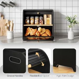 Caja para hornear pan de bambú y madera, caja de almacenamiento de repostería y frutas para encimera de cocina, caja de madera de doble capa para pan tostado. - Product Image 5