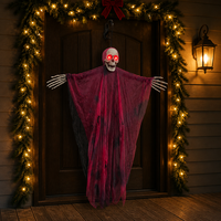 Squelette suspendu d'Halloween SIPKLR de 47,24 pouces avec yeux LED rouges, décoration fantôme noir et rouge pour la maison et les fêtes