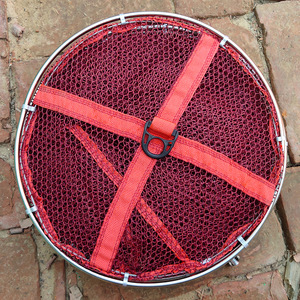 Jaula de pesca con red de nailon, acero inoxidable, plegable, color rojo vino, doble anillo para pescadores - Product Image 3