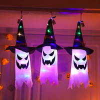 Decorazioni di Halloween, Accessori per Atmosfera Horror, Cappello da Mago con Luci LED, Bandiera Colorata, Pendente da Giardino