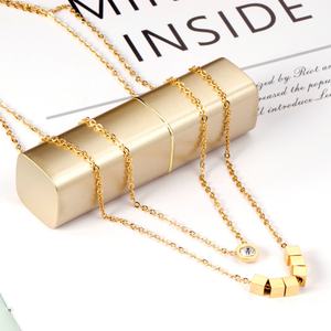 Collier pendentif double couche en acier inoxydable plaqué or 18 carats avec cristaux, nouvelle collection Ason Jewelry - Product Image 5