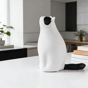 تمثال قطط من الراتنج مصنوع يدويًا بأسلوب فني بسيط على الطراز الاسكندنافي، زخرفة قطط الوالدين والطفل، ديكور منزلي للطاولة، منحوتة - Product Image 3