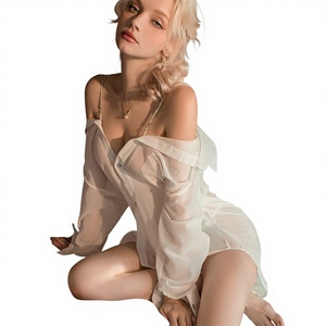 Gece Aşkı ODM Ultra İnce Seksi Askılı Elmas Zincirli Gömlek Pijama Kadın İç Giyim Perspektif Şifon Üniforma Şeffaf - Product Image 1