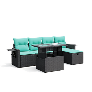 Conjunto de Sofás de Patio de Ratán Sintético Gris con Cojines, Muebles de Jardín para Exteriores, Diseño Contemporáneo - Product Image 1