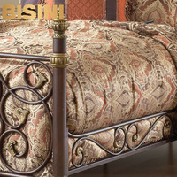 Lit double en fer forgé de style européen, mobilier de chambre à coucher en métal archaïque, couleur bronze cuivré