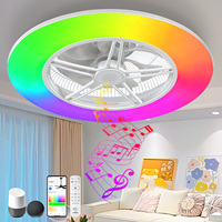 Ventilateur de plafond discret 22 pouces WiFi Tuya avec lumière, ambiance RGB, haut-parleur Bluetooth, application intelligente, moteur DC pour salle multimédia, chambre d'enfants, OEM