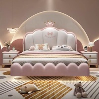 Lit princesse flottant en cuir avec barrières de sécurité, rangement, cadre en bois, design mignon de dessin animé, pour filles et adolescentes, lit suspendu, taille double pour chambre à coucher