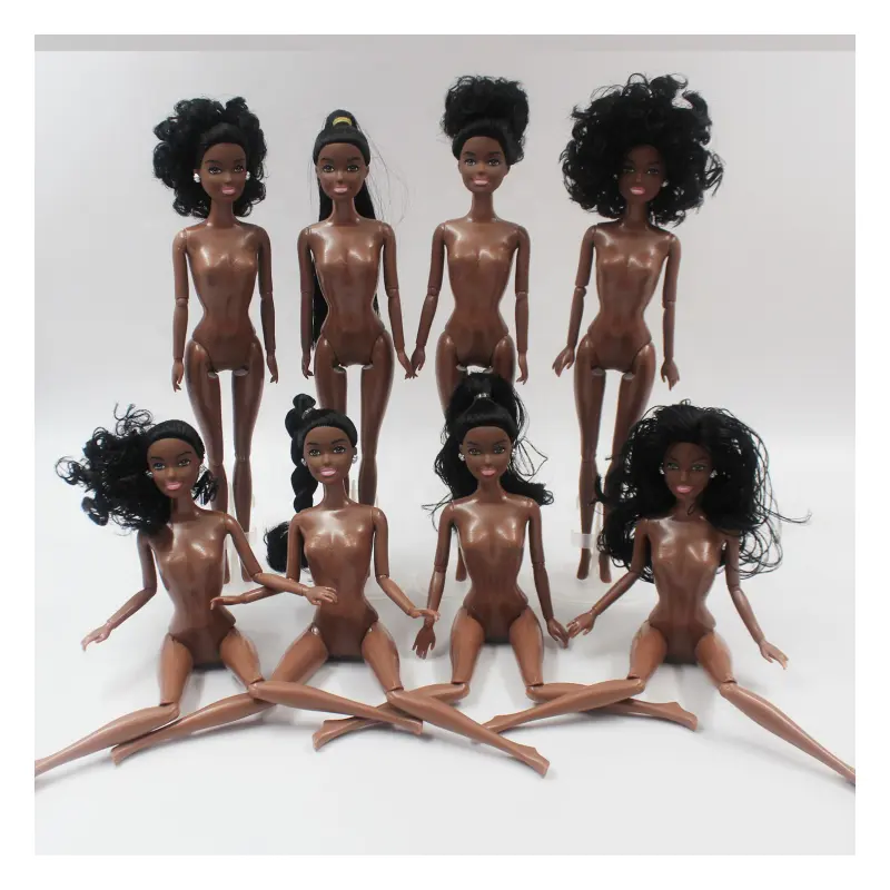 Boneka kulit hitam cokelat 30cm baru mainan boneka kosong sendi Afrika Amerika yang dapat bergerak fleksibel Aksesori boneka mainan anak