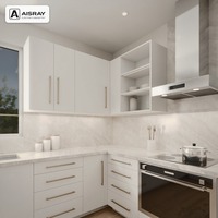 Armoire de cuisine en PVC thermoformé en forme de U, design de luxe, fournitures pour projets résidentiels, boîtes en panneaux mélaminés et tiroirs à fermeture amortie