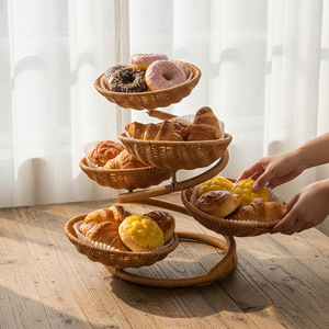 Panier en rotin tressé à la main multi-niveaux pour <span class=keywords><strong>fruits</strong></span>, idéal pour restaurants et usage domestique, plateau à <span class=keywords><strong>fruits</strong></span> secs, snacks et pâtisseries - Product Image 1