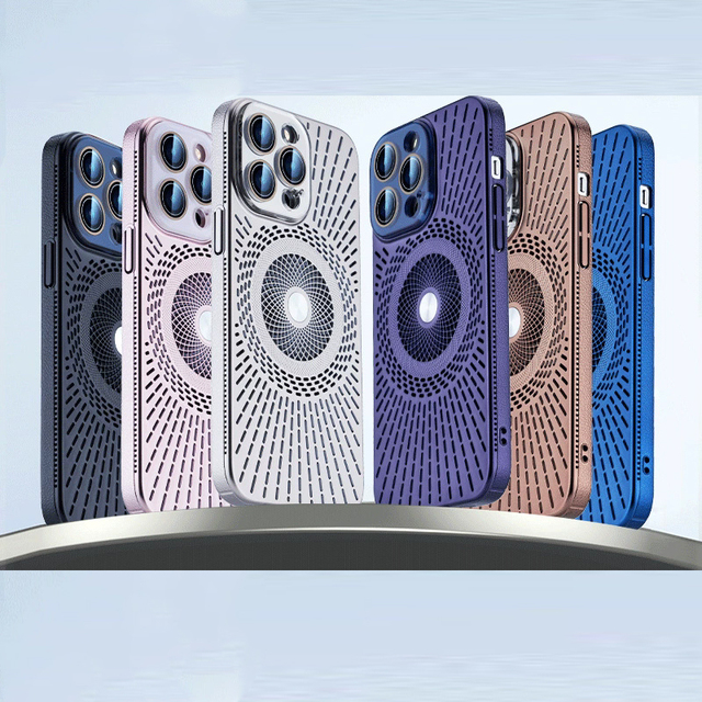 Luxury Heat Dissipation Magnetic Metal Case for iPhone 16 15 14 13 12 Pro Max Glass Camera Protector Ultra Thin Anti Drop Cover