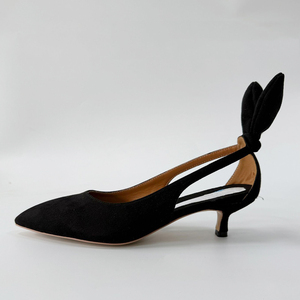 Women Back Bow Suede Sandals Low Heels Side Cut Out <b>Shoes</b> Office Lady Pointy Closed Toe Leopard Prints Pumps - Product Image 6