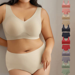 Conjunto <span class=keywords><strong>de</strong></span> sujetador y bragas sin costuras con rayas <span class=keywords><strong>de</strong></span> gel y adhesivo, tallas grandes M, L, XL, XXL, 3XL, 4XL, 5XL, para <span class=keywords><strong>mujer</strong></span>, ropa interior acolchada ajustable, traje <span class=keywords><strong>de</strong></span> dos piezas - Product Image 5