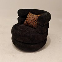 Fauteuil pivotant rond moderne et repose-pieds en tissu de lin de haute qualité avec plateau tournant en acier carbone