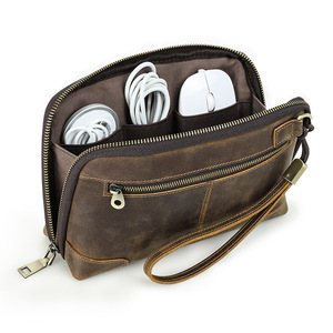 Pochette multifonctionnelle vintage en cuir de vachette véritable, organisateur de câbles fait main, avec dragonne et fermeture éclair - Product Image 3