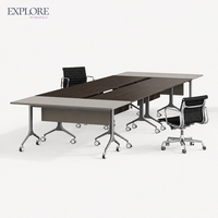 Table de formation mobile moderne à plateau rabattable avec roulettes, installation rapide, bureau pliant connectable pour salon professionnel avec porte-gobelet et panneau de discrétion
