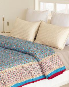 Capri Blue Cotton Quilt Hand Block Print Reversible Bedspread Soft All Season <b>King</b> Queen Bedding - Product Image 2