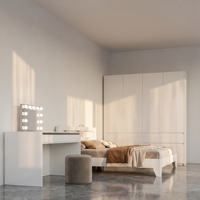 Offre Spéciale : Ensemble de Meubles de Chambre Blancs Modernes avec Lit, Armoire, Coiffeuse, Miroir et Table de Chevet pour Hôtels et Appartements