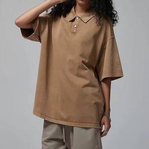 Polo da Donna di Alta Qualità 100% Cotone con Logo Personalizzato, <span class=keywords><strong>Taglie</strong></span> Grandi, Manica Corta, Pesante, Effetto Lavaggio Acido, Stile Vintage - Product Image 3