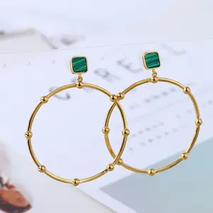 Hot Selling Gold Plating Acero Inoxidable Hoop Earring PVD Plating Stainless Steel Round Embossed Earing For Women