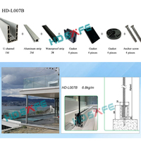 HDSAFE HD-L007B Garde-corps en verre sans cadre moderne avec profilé en aluminium pour balcon, terrasse, véranda, extérieur, noir, en forme de U