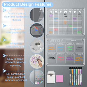 2023อะคริลิคไวท์บอร์ดลบได้แบบแห้งติดตู้เย็นแผ่นจดบันทึกปฏิทินแม่เหล็กราย<span class=keywords><strong>เดือน</strong></span>รายสัปดาห์ - Product Image 2