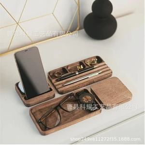 Caja de Almacenamiento de Papelería de Madera Personalizada con Compartimentos para Escritorio de Oficina, Soporte para Teléfono y Gafas, Uso Doméstico - Product Image 2