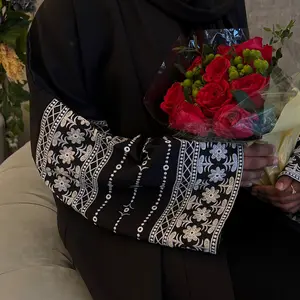 2024 Ramadan Embroidery Modest Black Abaya Linen Open Abaya Femes Robe Musulmane Muslim Dubai Abaya Islamic Clothing