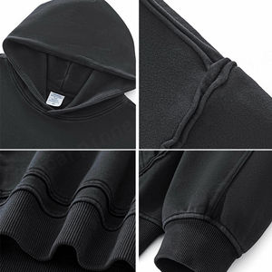 Sudadera con capucha de felpa francesa lavado con ácido para hombre logotipo personalizado con capucha informal otoño bolsillo alta calidad grueso liso - Product Image 4