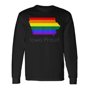 Camiseta de manga larga con bandera del arcoíris de Iowa, unisex, cuello redondo, ropa de orgullo LGBTQ - Product Image 2