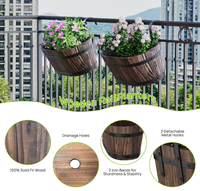 Meilleures ventes : Ensemble rustique de 2 jardinières en bois de sapin carbonisé, pot de fleurs suspendu en forme de baril pour balcon, clôture, jardin