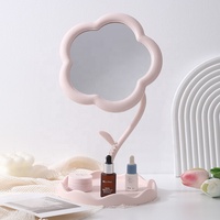 Miroir de table portable en plastique avec design de rangement rotatif et amovible, petite taille, pour dortoir, miroir de maquillage cosmétique