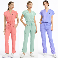 Offre Spéciale : Ensemble d'uniformes médicaux pour infirmières et professionnels de la beauté, col en V, coupe droite, extensible, avec poches