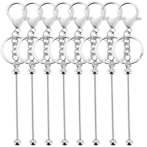 Porte-clés en alliage avec perles argentées, fournitures de fabrication de bijoux DIY, 8 pièces, outils et accessoires d'artisanat - Product Image 1